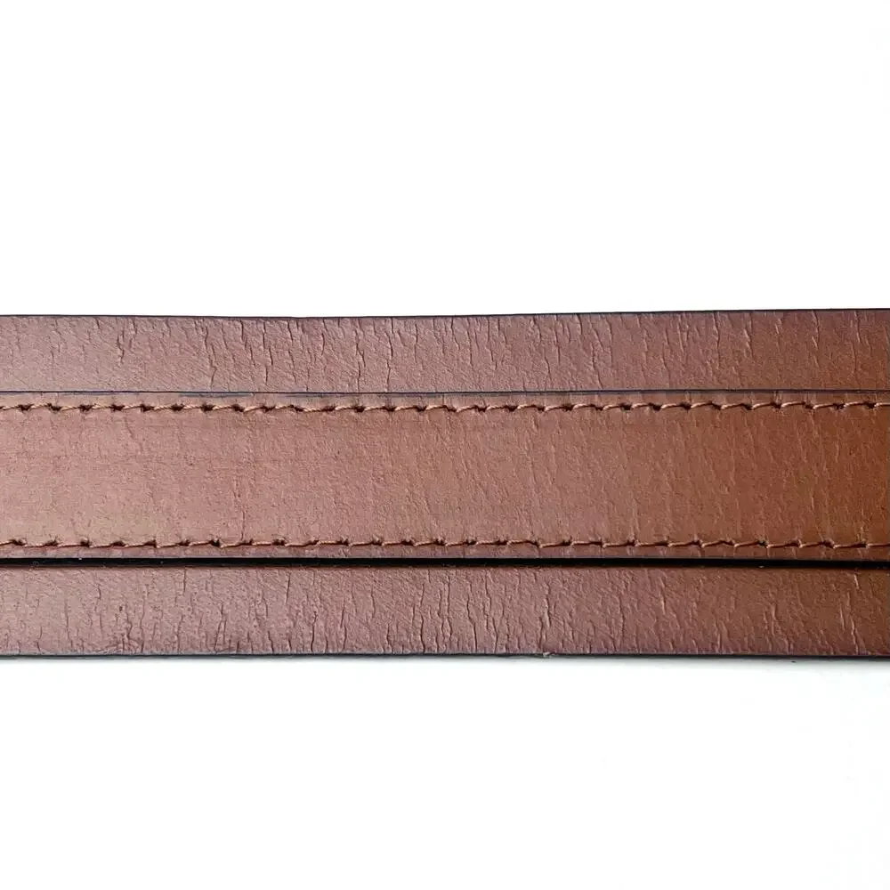 J. Crew Brown Leather Wide Waist Belt Gold Tone Buckle Size M/L